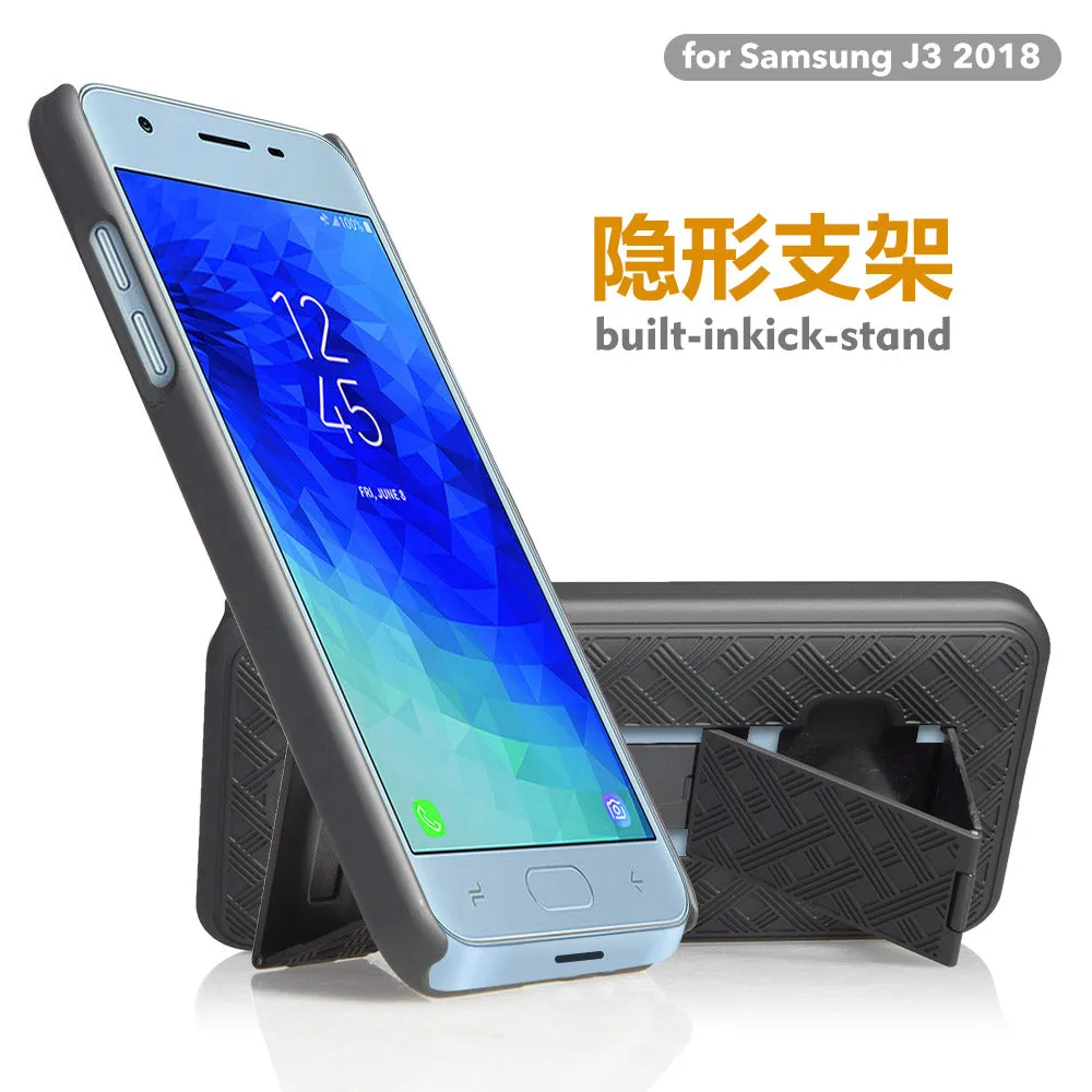 Samsung Galaxy J3 2018/Express Prime 3/Amp Prime 3/J3 Achieve/J3 Star/J3 Top/J3 Achieve/J3 Orbit/J3 V 3rd Gen/J3 Aura/Sol 3 Case, Rugged Slim Rotating Swivel Lock Holster Shell Combo Clip Cover