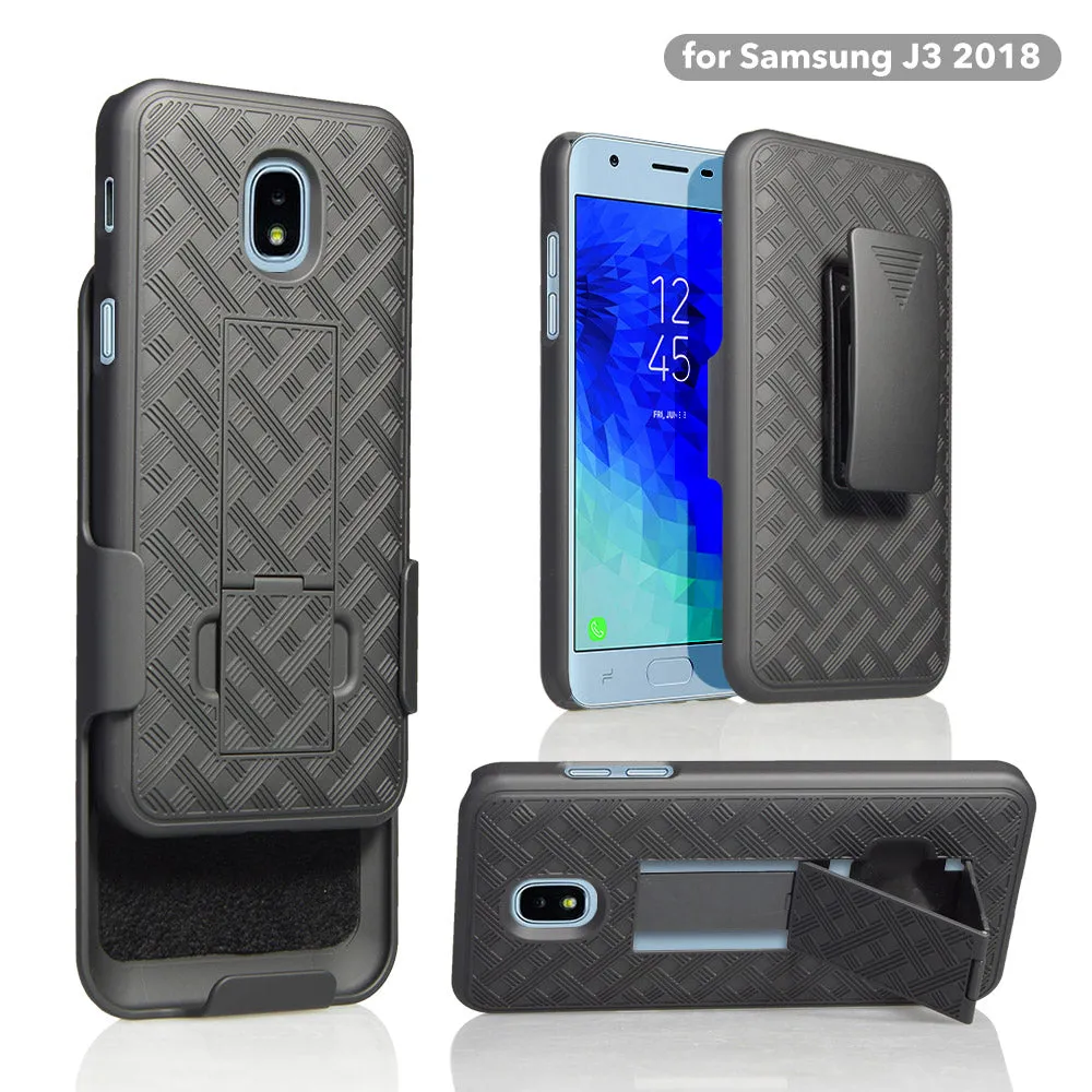 Samsung Galaxy J3 2018/Express Prime 3/Amp Prime 3/J3 Achieve/J3 Star/J3 Top/J3 Achieve/J3 Orbit/J3 V 3rd Gen/J3 Aura/Sol 3 Case, Rugged Slim Rotating Swivel Lock Holster Shell Combo Clip Cover