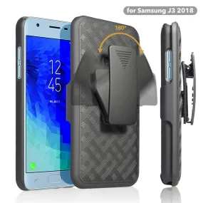 Samsung Galaxy J3 2018/Express Prime 3/Amp Prime 3/J3 Achieve/J3 Star/J3 Top/J3 Achieve/J3 Orbit/J3 V 3rd Gen/J3 Aura/Sol 3 Case, Rugged Slim Rotating Swivel Lock Holster Shell Combo Clip Cover