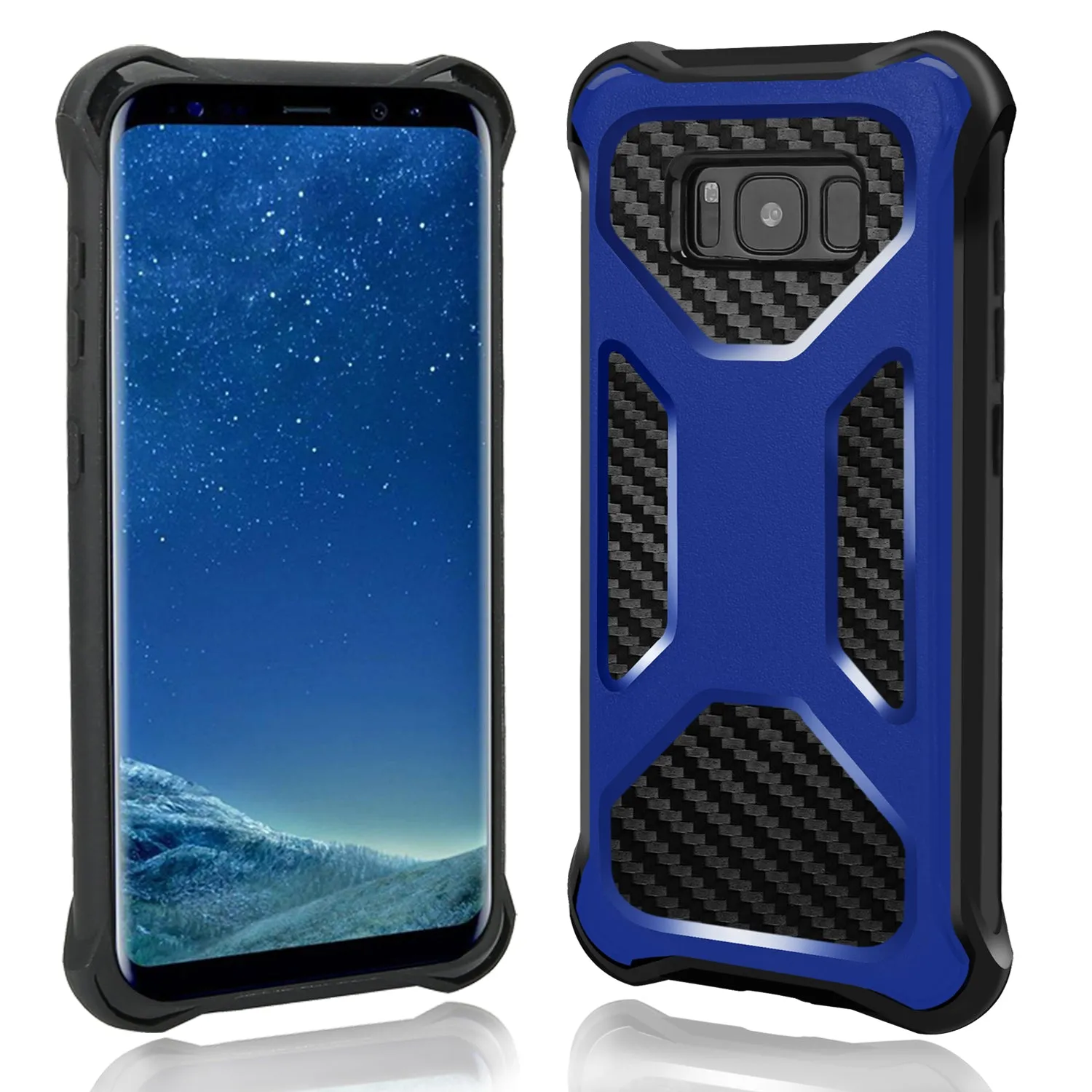 Samsung Galaxy Note 8 Case, Rugged Carbon Fiber Holster Combo Kickstand Clip Case Cover - Blue