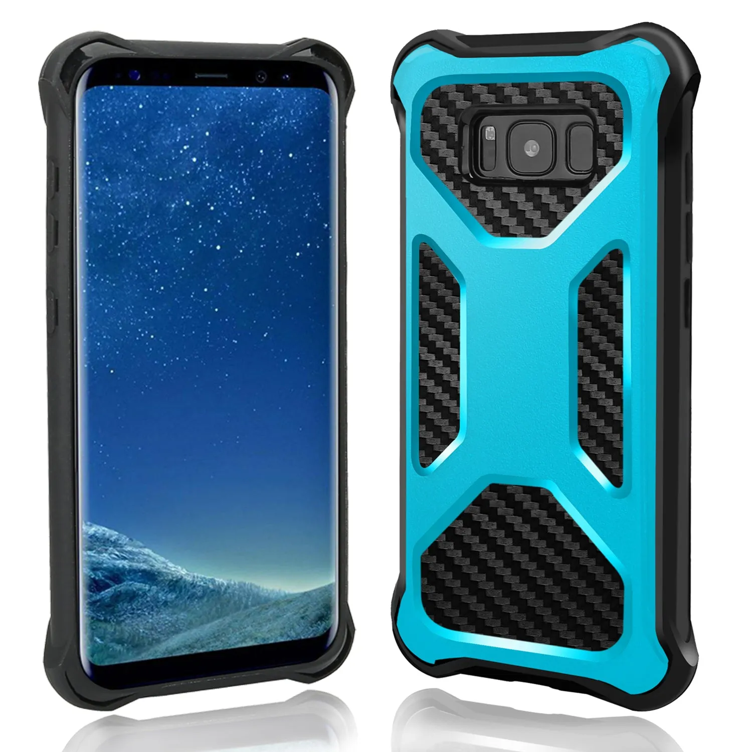 Samsung Galaxy Note 8 Case, Rugged Carbon Fiber Holster Combo Kickstand Clip Case Cover - Teal