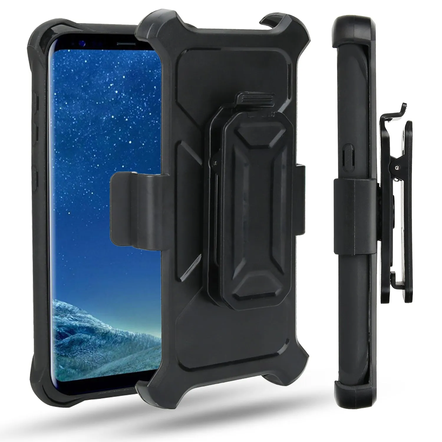Samsung Galaxy Note 8 Case, Rugged Carbon Fiber Holster Combo Kickstand Clip Case Cover - White