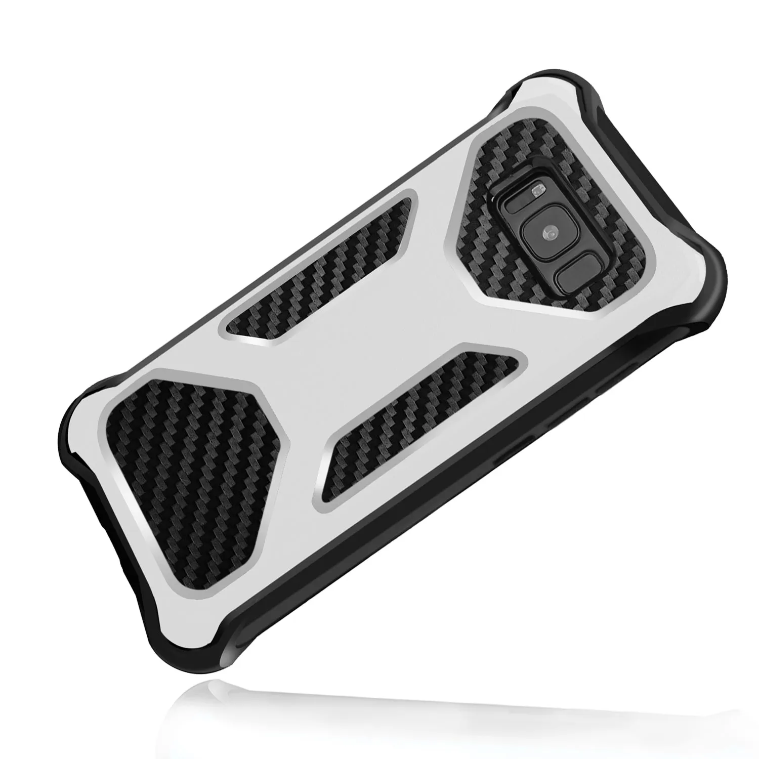 Samsung Galaxy Note 8 Case, Rugged Carbon Fiber Holster Combo Kickstand Clip Case Cover - White