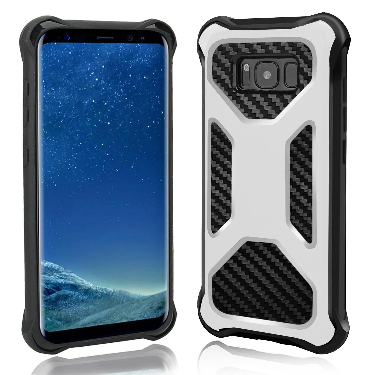 Samsung Galaxy Note 8 Case, Rugged Carbon Fiber Holster Combo Kickstand Clip Case Cover - White