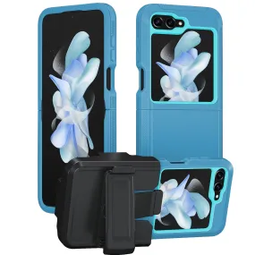 Samsung Galaxy Z Flip5 Case, Rugged Slim Rotating Swivel Lock Holster Shell Clip Cover - Blue/Light Blue