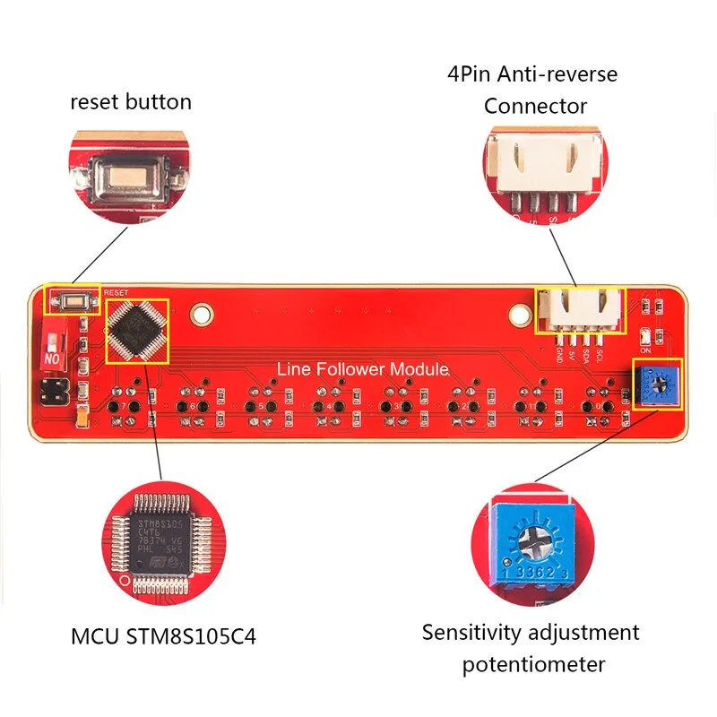 SunFounder IIC I2C Line Follower Module 8 Channel Infrared IR Detection Tracking Sensor for Arduino Smart Car Robot STM8S105C4