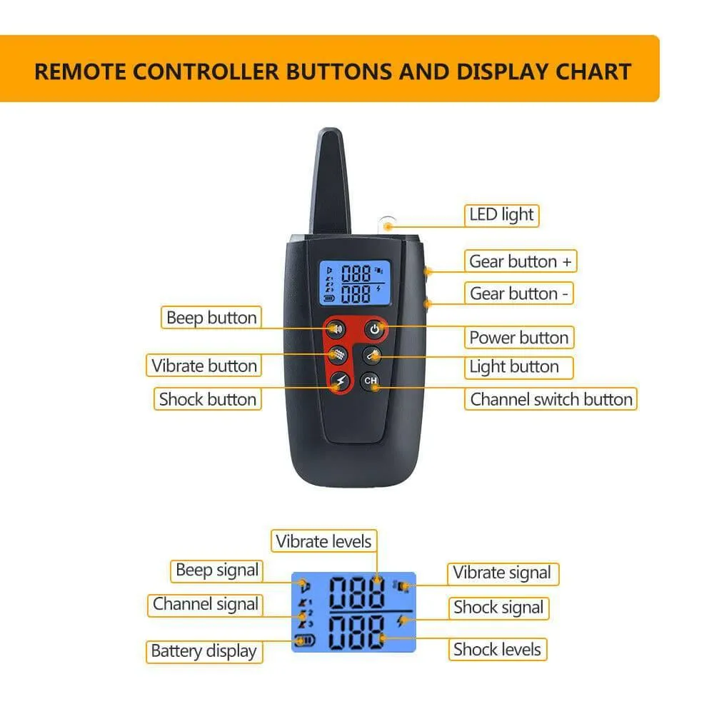 Training Electric Dog Pet E-Collar Obedience Remote Control Anti Bark-Shock
